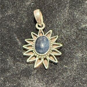 Silver Sunflower Pendant with Blue Stone